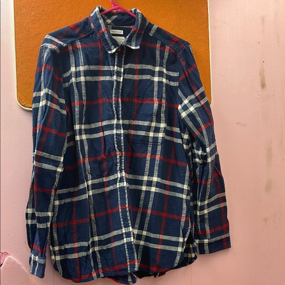 2 Shirts AEWomen’s Blue/Red/White & Purple Boyfriend Fit Button Down Shirts